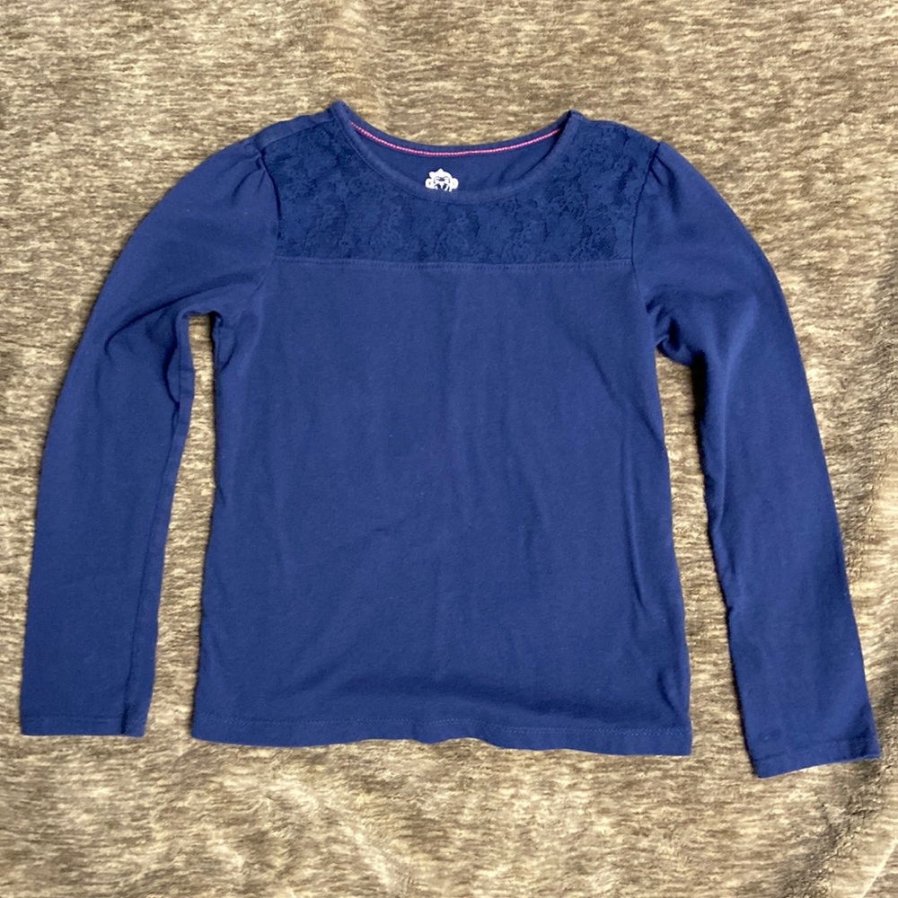365 Kids Girls Long-sleeved Shirt with lace detail. Navy. In great condition